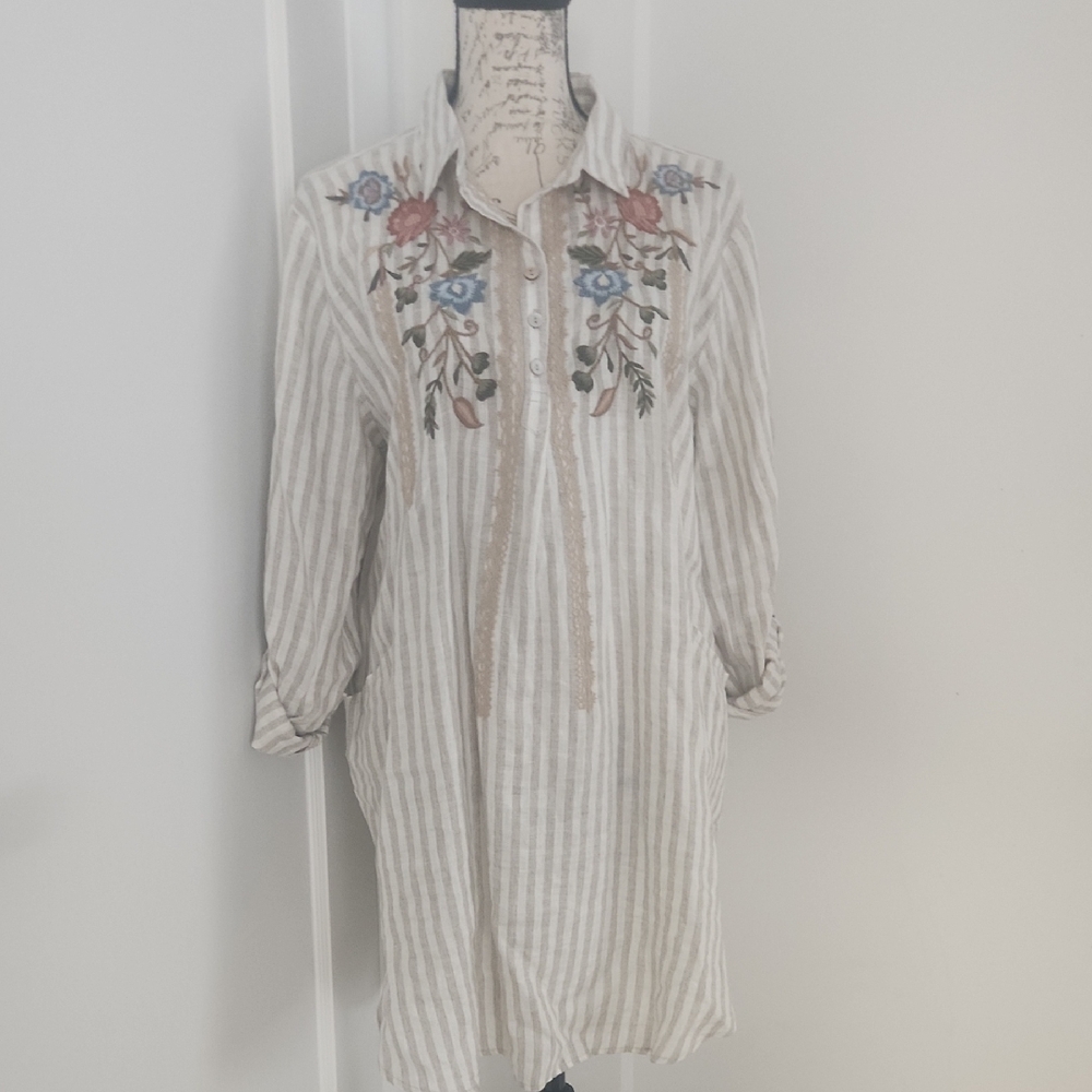 Floral Embroidered Striped  Boho High Low Dress